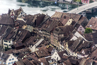 High angle view of buildings in city