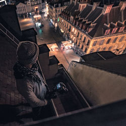 High angle view of man on street