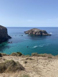 Scenic view of sea against clear sky