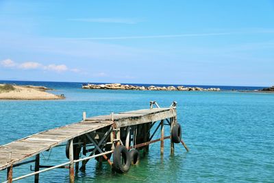 Scenic view of sea against blue sky