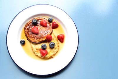 High angle view of breakfast served on table