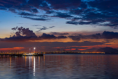 Scenic view of sea against sky at night