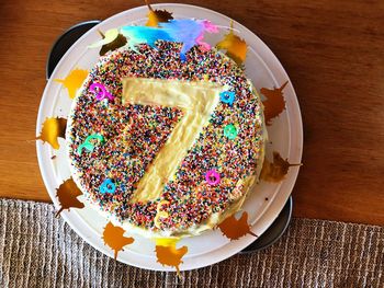 High angle view of cake on table