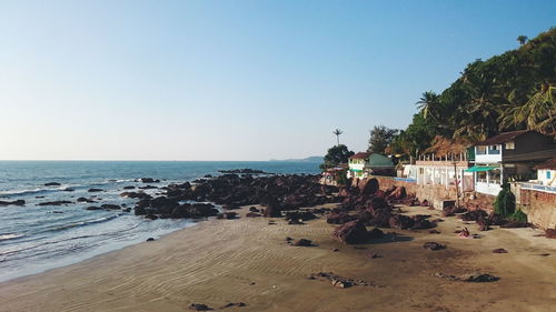 View of beach against clear sky