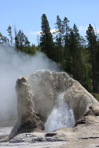 Scenic view of waterfall against sky