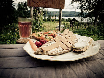 High angle view of breakfast on table