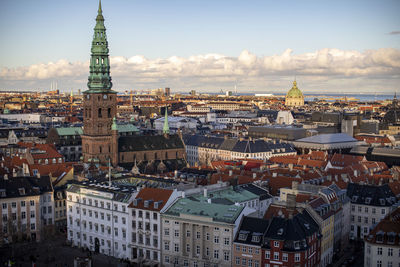 High angle view of buildings in city