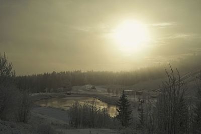 Scenic view of landscape against sky during winter