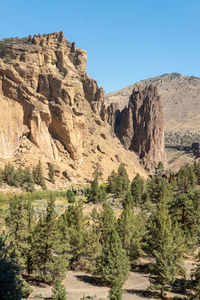 Scenic view of rocky mountains against clear sky