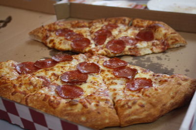 Close-up of pizza on table