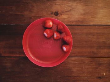 High angle view of food on wooden table