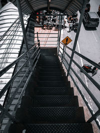 High angle view of empty staircase in city