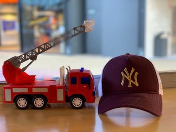 Close-up of toy car on table