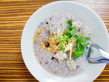 High angle view of soup in bowl