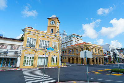 Phuket old town with building sino portuguese architecture at phuket old town area phuket, thailand.