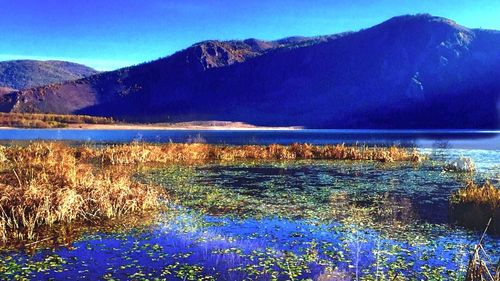 Scenic view of lake and mountains