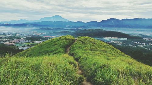 Scenic view of landscape against cloudy sky