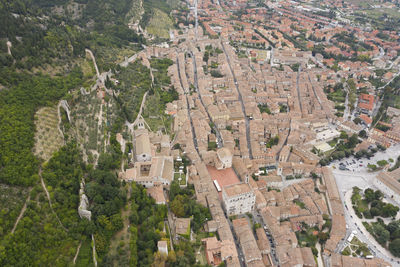 Cross aerial view of the medieval town of gubbio umbria italy