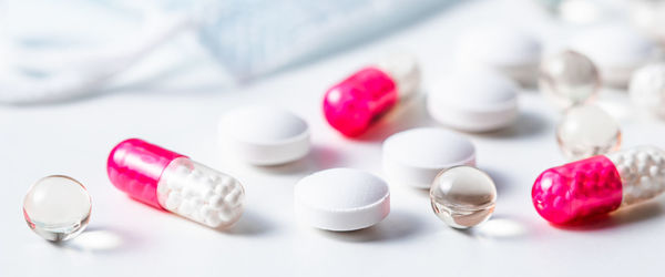 Close-up of pills on table