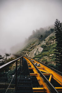 Train on railroad track against sky