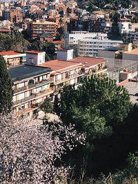 High angle view of buildings in city