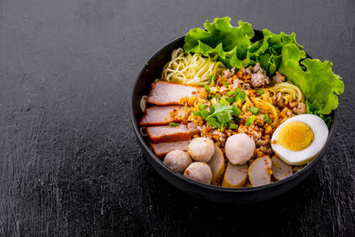 High angle view of food in bowl on table