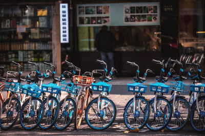 Bicycles parked in row