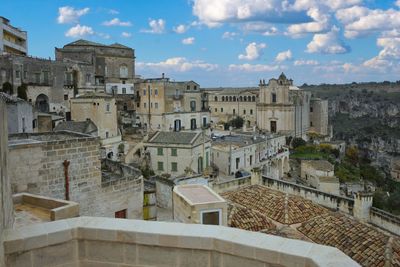 Panoramic view of the old town of matera, a city in italy declared a unesco world heritage site.