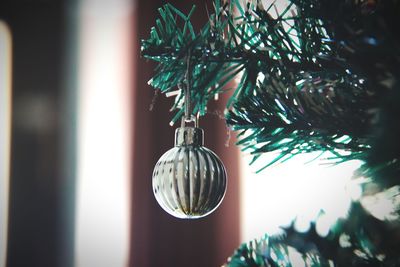 Close-up of christmas decoration hanging on tree