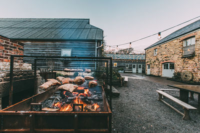 Panoramic shot of barbecue grill against clear sky