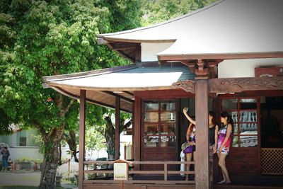 People in front of building