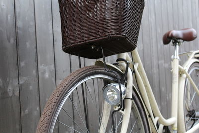 Close-up of bicycle in basket
