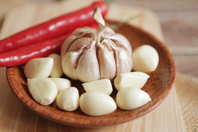 High angle view of eggs in container on table