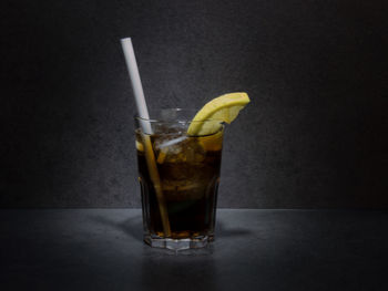 Close-up of beer glass on table