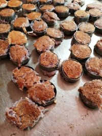 High angle view of cookies on table