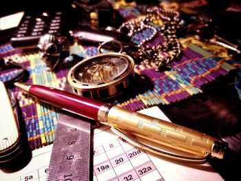 High angle view of vintage car on table