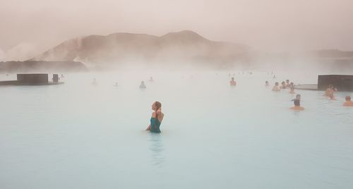 People enjoying in hot spring