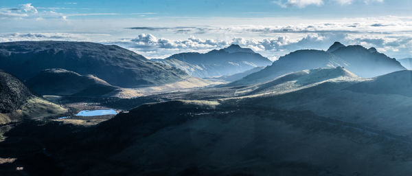 Scenic view of snowcapped mountains against sky