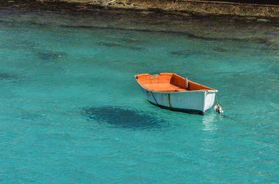 High angle view of ship in sea