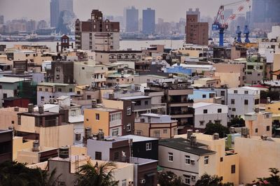 High angle view of buildings in city