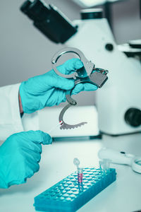 High angle view of dental equipment on table