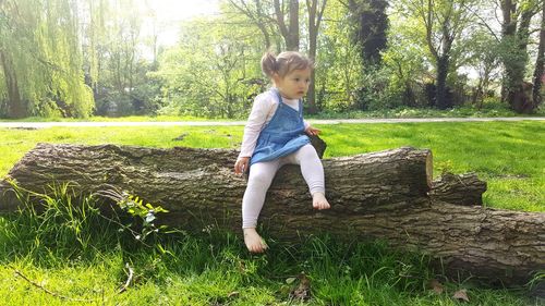 Full length of boy wearing sunglasses on grass