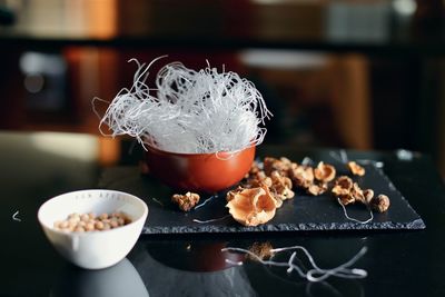 Close-up of breakfast on table