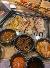 High angle view of food on table