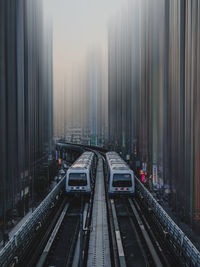 High angle view of traffic on road in city