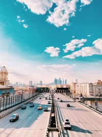 High angle view of cityscape against sky