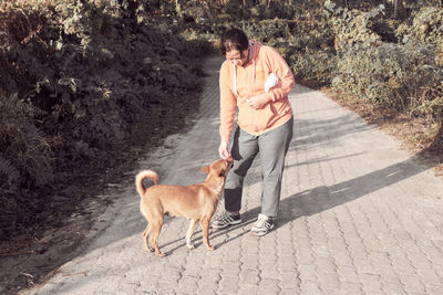 Full length of dog on road