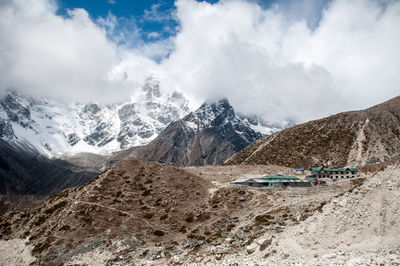 Panoramic view of snowcapped mountains against sky