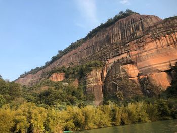 Low angle view of rock formation against sky