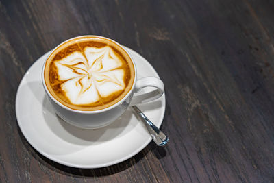 High angle view of coffee on table